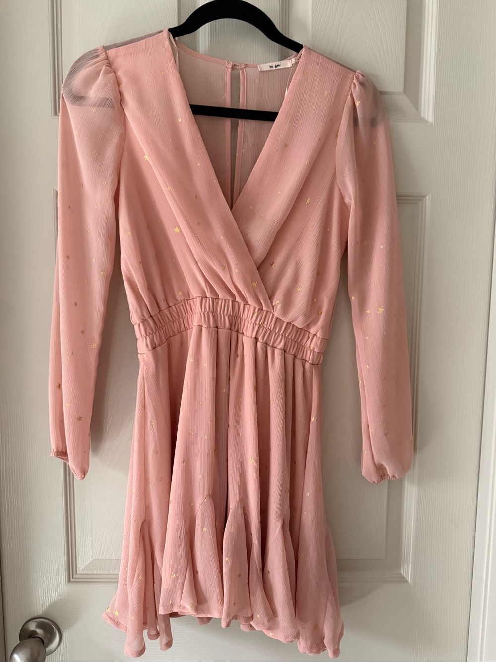 Pink Long Sleeve Mini Dress with Gold Star Accents